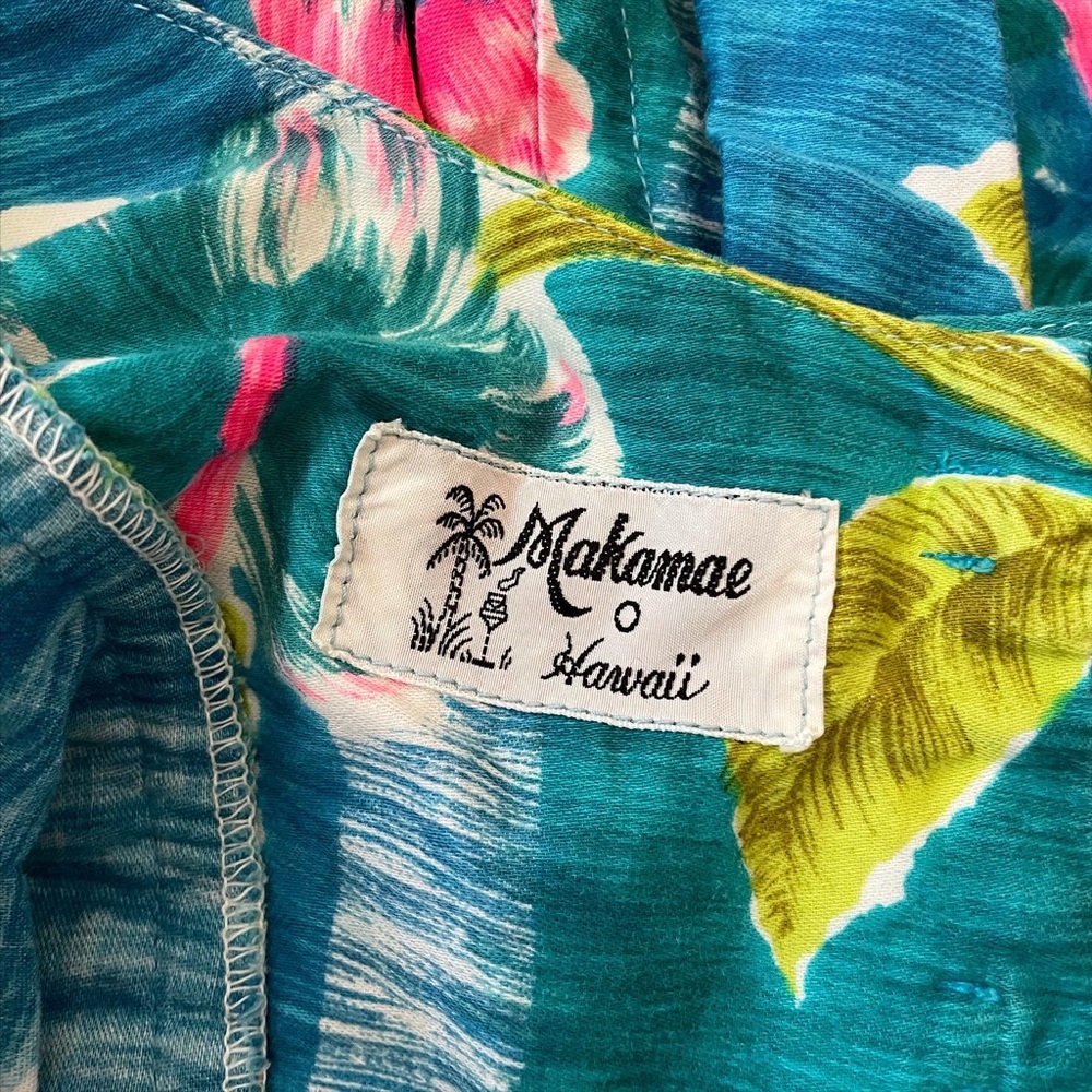 Vintage 60’s 70’s Blue Hawaiian maxi dress size Small hibiscus print tropical - Picture 8 of 10